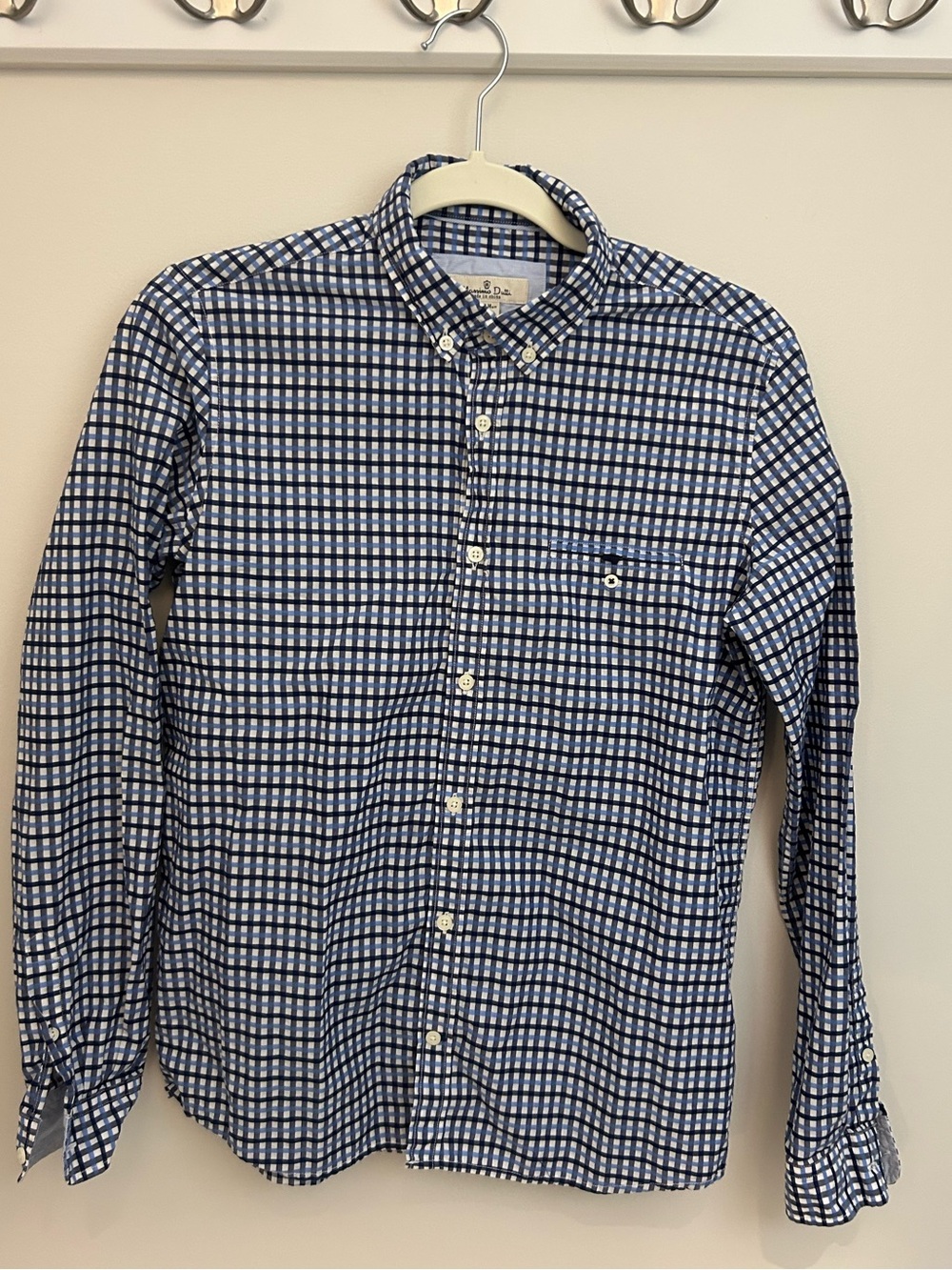 Massimo Dutti Blue & Navy Gingham Checkered Long Sleeve Button-Down Shirt